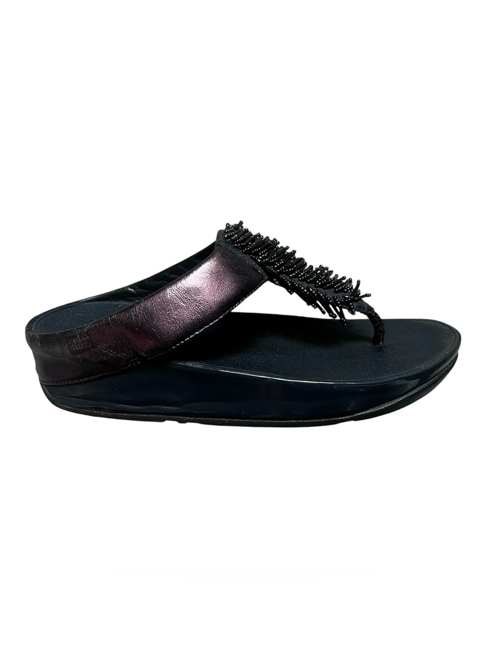 FitFlop Black with Metallic Purple Beaded Thong Sandals